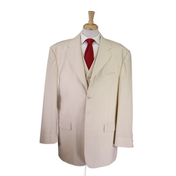Custom Tailored Cream Linen 3-Piece Classic Fit Suit 48L - Picture 1 of 11